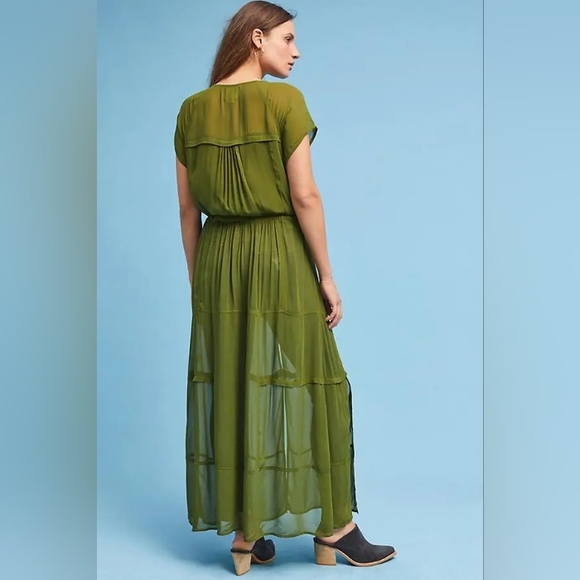 NWOT ANTHROPOLOGIE MAEVE GREEN MIDORI DUSTER DRESS sz XS - Picture 3 of 5